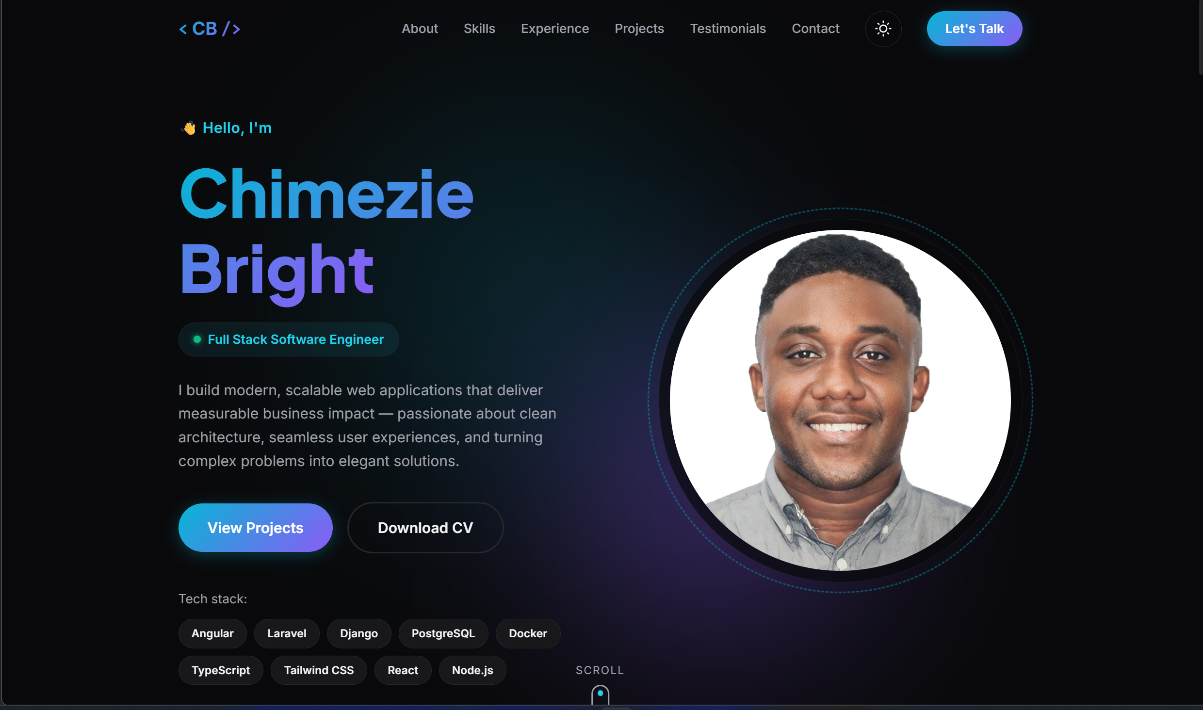 This portfolio website built with Vite, TypeScript and Tailwind CSS