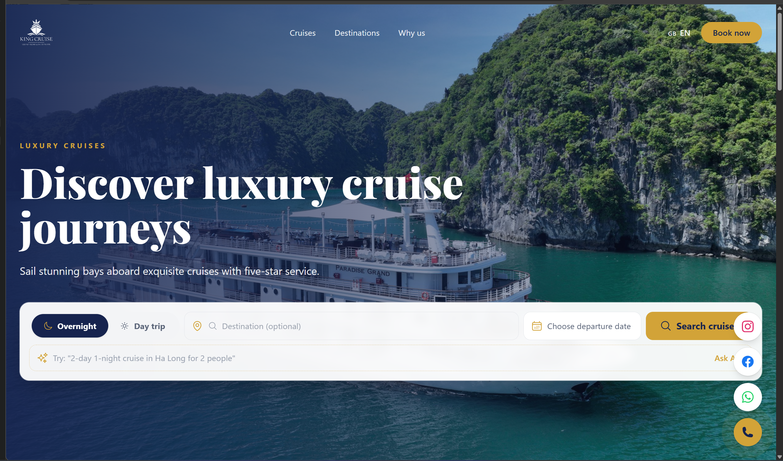 KingCruise luxury cruise booking website homepage